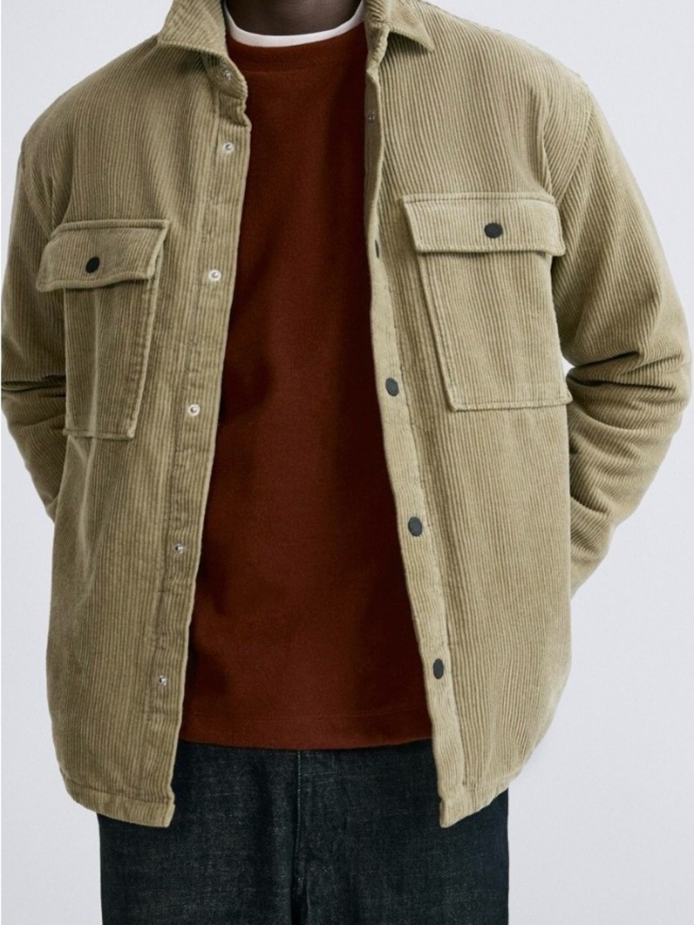 Zara Olive Corduroy Shacket with Lining